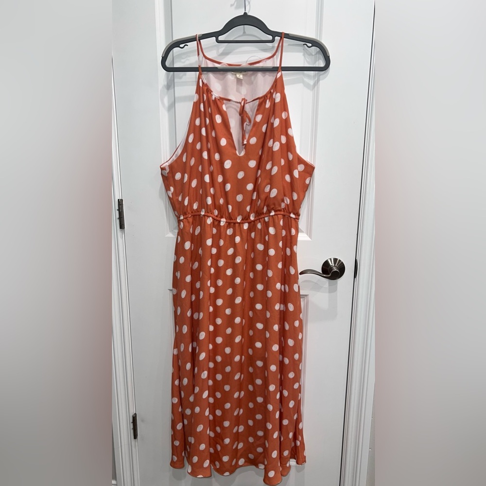 Maison Jules Women’s Peach & White Polka Dot Plus Size 2X Sleeveless Dress  NWOT